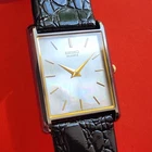 Seiko Mother Of Pearl Tank Watch Rare MOP Dial Leather Band 5Y30-5399 Vintage