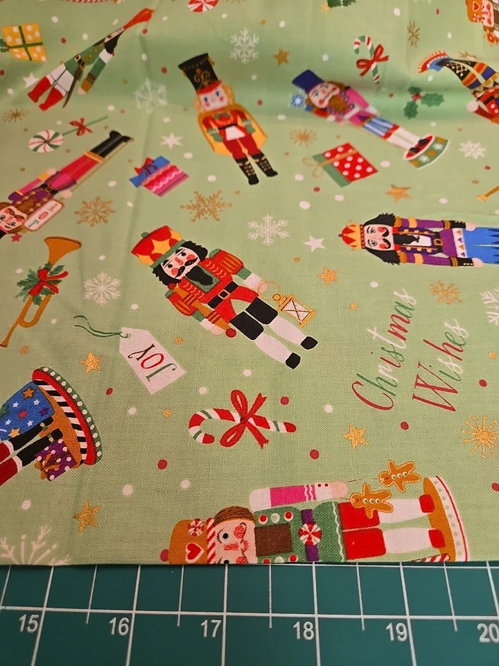 Hobby Lobby Fabric Nutcracker Green Cotton New 2 Remnant Quilt Craft  Christmas  - Image 2 of 4