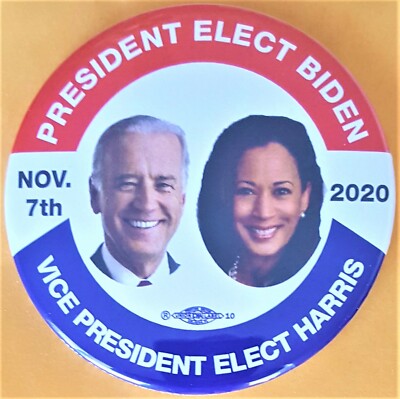 2020 Joe Biden President Elect  Harris Vice Pres. Elect   Campaign Button  3''