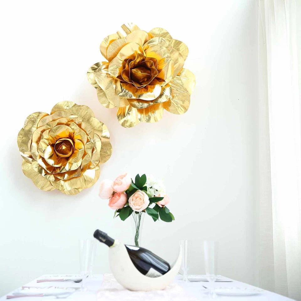 4 piezas 20" Oro Artificial Grandes Rosas Flores Pared Telón de Fondo Fiesta Boda Foto 4 de 4