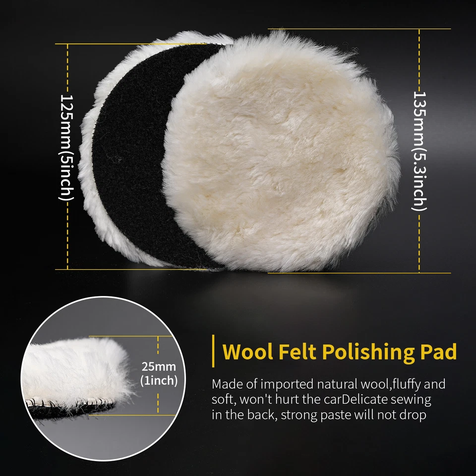 5Pcs 5" Microfibre White Wool Pad Hook & Loop Waxing Buffing Pads For Polishing - Image 2 of 4