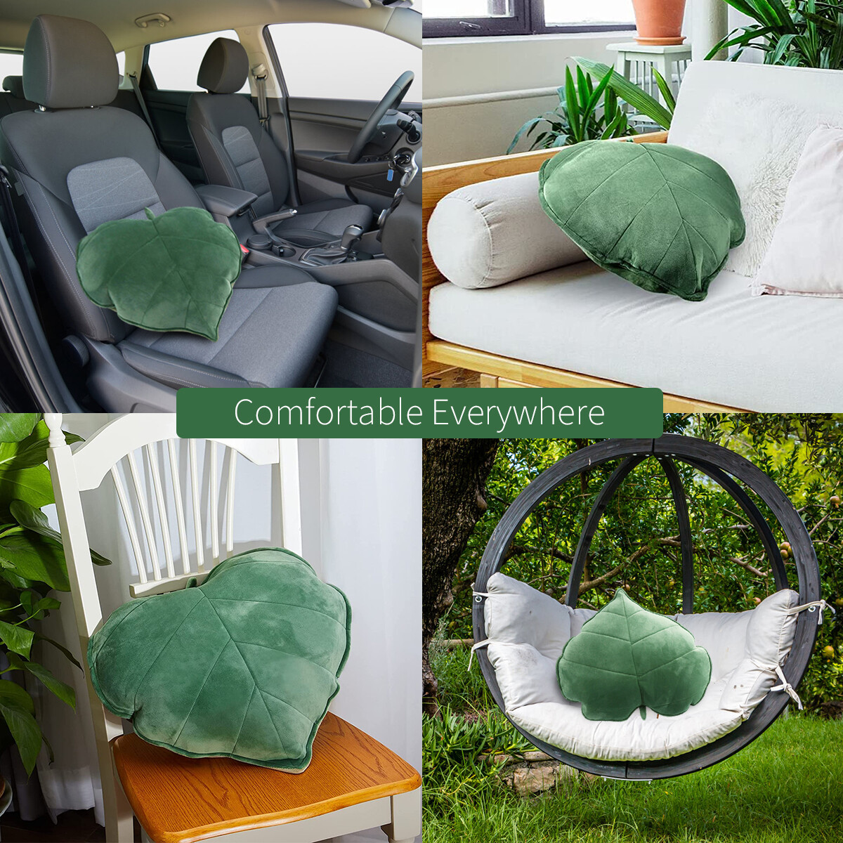 Leaf Shaped Throw Pillow - Green Plush Decorative Pillow For Couch, Bed, Or Floor (14 Inch / 38cm)