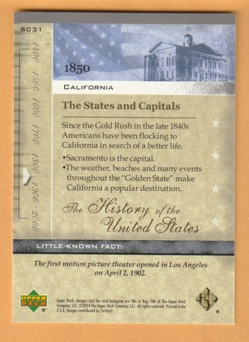 Sacramento California 2004 Upper Deck Historia de los Estados Unidos #SC31 - Imagen 2 de 2
