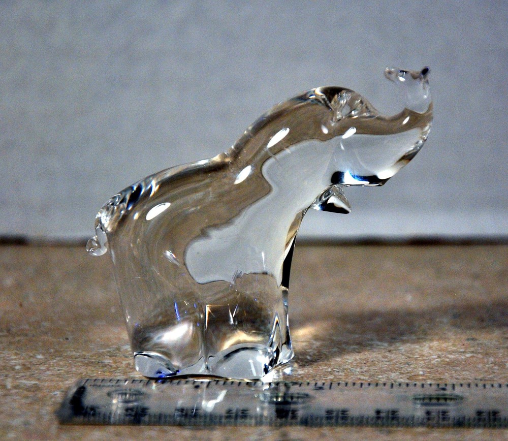 Handblown Clear Crystal/Glass Elephant with an upturned Truck