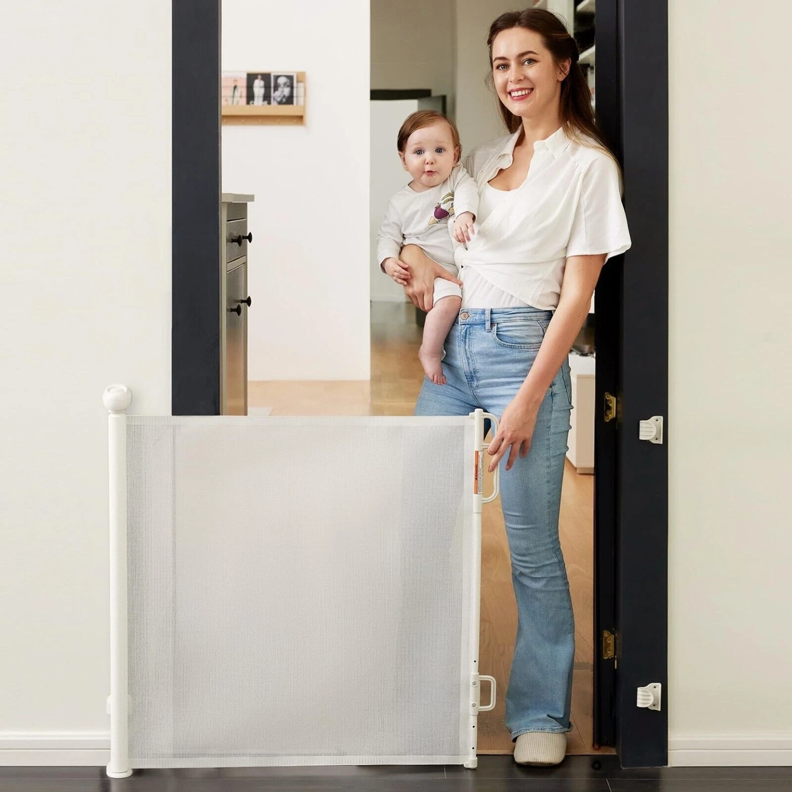 Momcozy Wide Retractable Baby Gate - White - 33"Tall X 55"