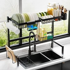 Over The Sink Dish Drying Rack (Expandable Height and Length) Snap-On Design