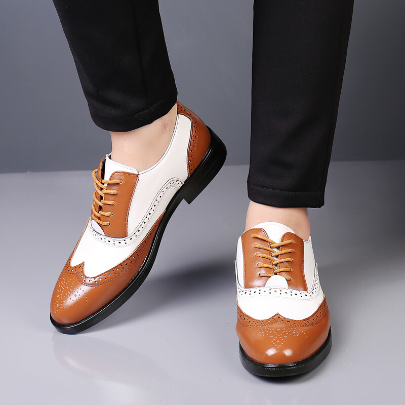 Men Color Matching Pu Leather Shoes Dress British Business Block