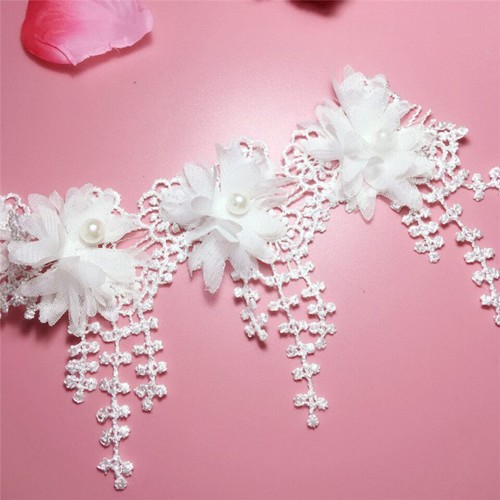 1 Yard Lace Trim 3D Flowers Beaded Gown Applique DIY Dress Ivory Embroidered - Picture 6 of 12