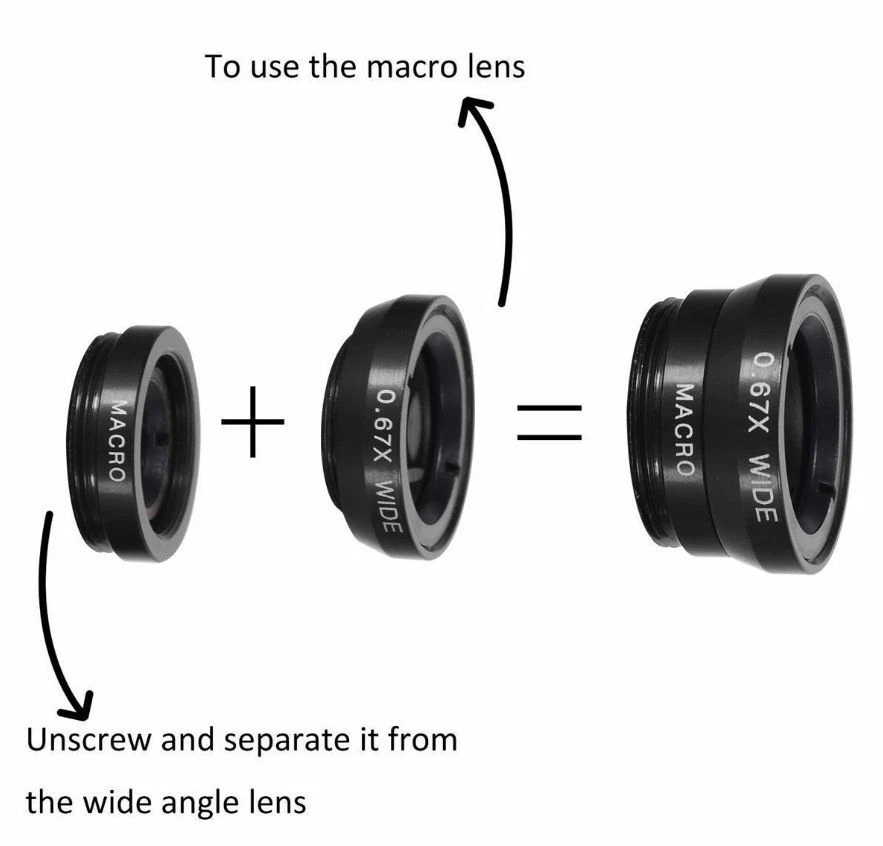 3 in 1 Fish eye Wide Angle Macro Clip On Camera Lens Zoom for iPhone 7 8 6S 5 SE - Image 3 of 4
