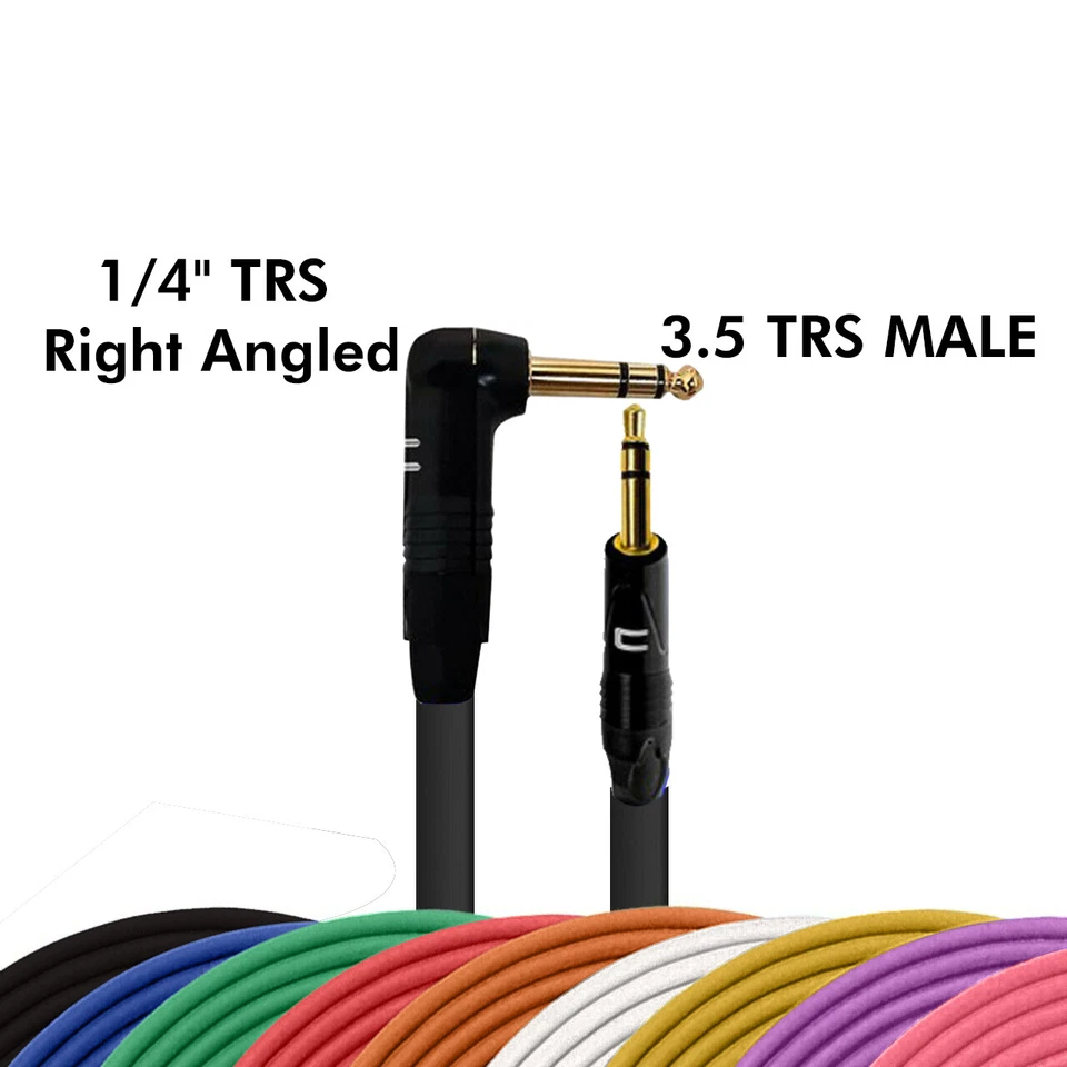 Right Angle 1/4" TRS to 3.5 Balanced Cable Custom Length, Color Stereo Connector - Image 2 of 4