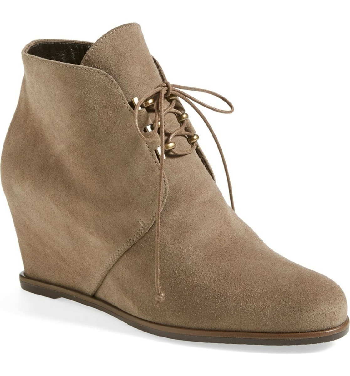STUART WEITZMAN SHOES 'Comfort' Wedge Boot LACE UP BOOTIES TAUPE