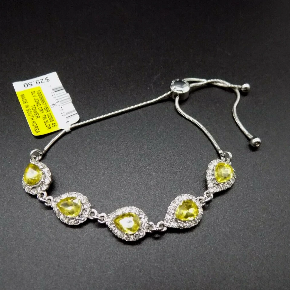 Pulsera deslizante Charter Club tono plateado amarillo blanco cristal transparente halo bolo Foto 4 de 4