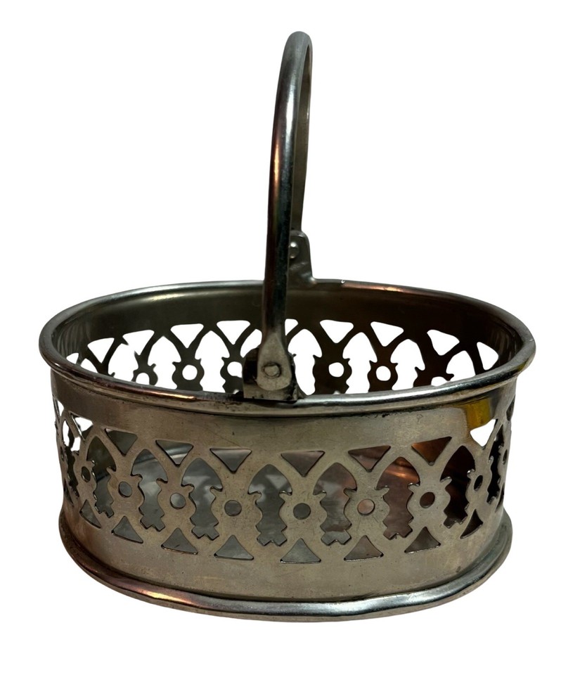 Silver Co. Silver Plated Basket Handle Glass Insert Bowl Marked With A