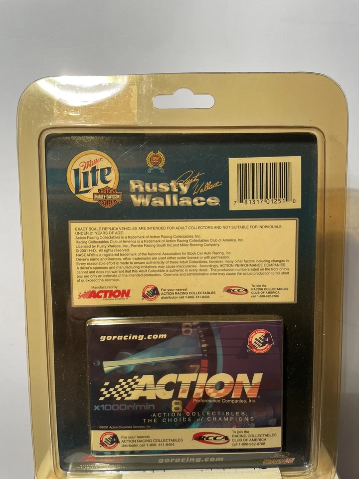 动作品牌 # 2 Rusty Wallace Miller Lite 2001 全新带盒 1: 64 比例哈雷。 V4 银色 — 第 2/3 张图片