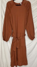 The Get Dramatic Tiered Dress Long Sleeve Brown Clay Tie Waist Size XXL 2XG