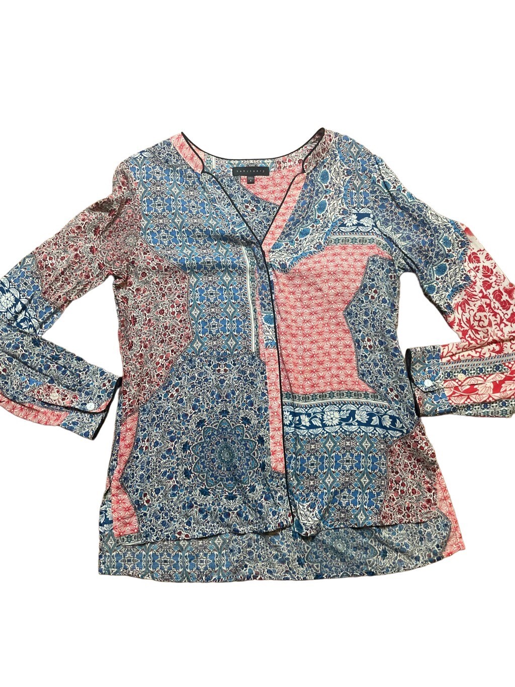 Sanctuary Women's Patchwork Print Long Sleeve V N… - image 1