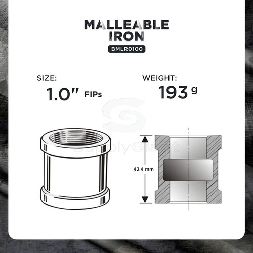1/2"in-4"in Black Malleable Iron Straight Left/Right Coupling Threaded Pipe Fit