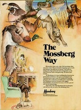 1974 Mossberg Shotgun Illustration Hunt Dog Duck Hare Quail Gun Vintage Print Ad