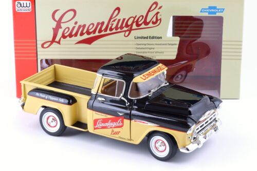 1:18 Auto World 1957 Chevrolet 3100 Pickup Leinenkugle's Birra nero e marrone - Foto 2 di 5