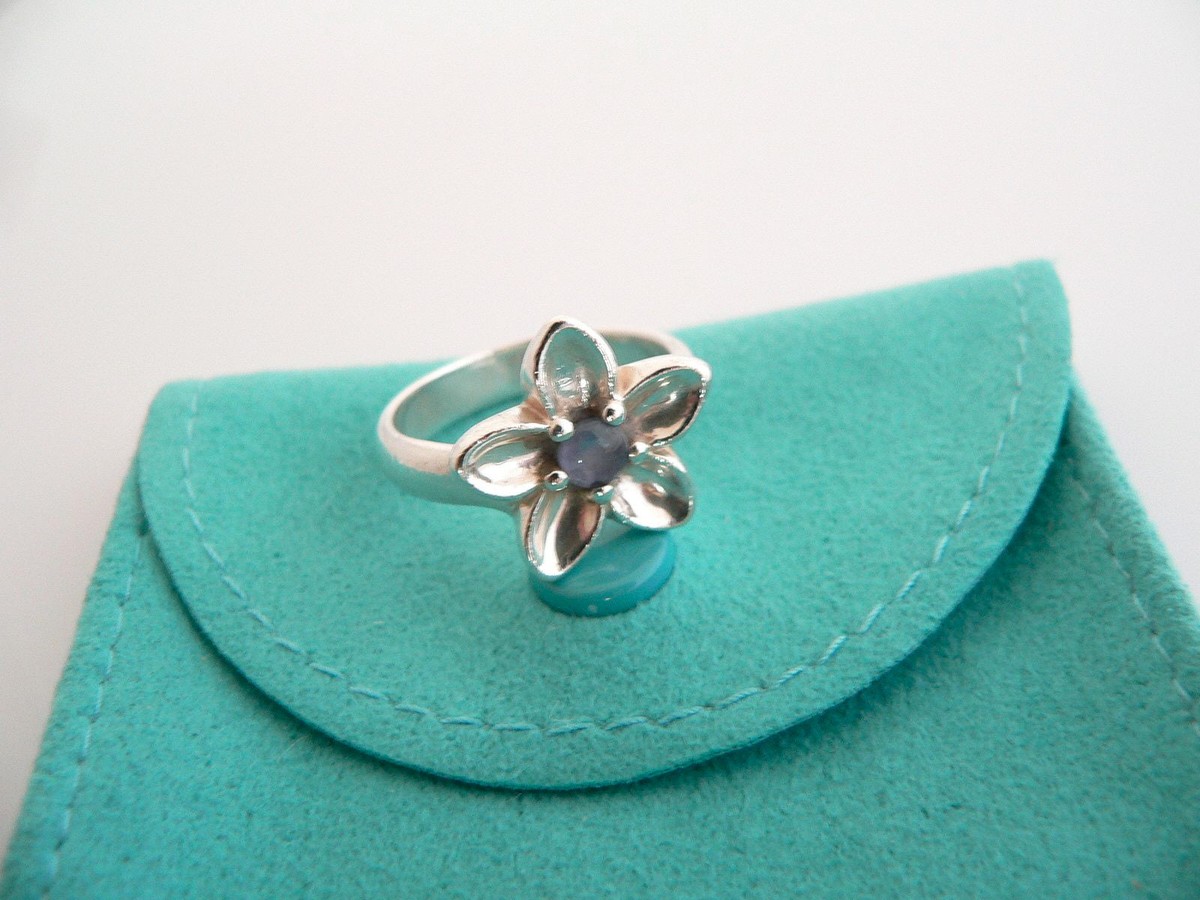 Tiffany & Co Flower Ring Band Petals Iolite Silver Nature Sz Tiffany & Co Flower Ring Band Petals Iolite Silver Nature Sz