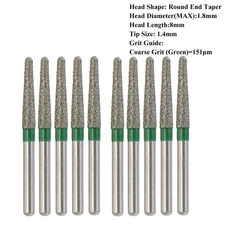 50/100PC Diamond Bur FG 856/018C Round End Taper Coarse Grit Green Friction Grip