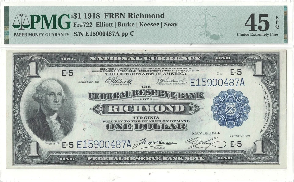 1918 $1 Federal Reserve Bank Note Fr-722 PMG XF-45 EPQ - Image 2 of 3
