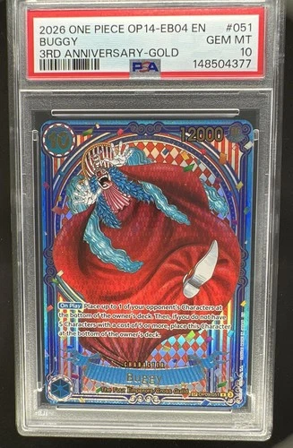 2026 One Piece 3rd Anniversary Buggy Gold #OP09-051 PSA 10 GEM MINT