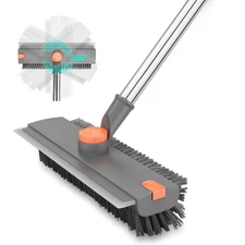 Floor Scrub Brush with Long Handle 3 in 1 Stiff Bristles Deck 360° Rotating