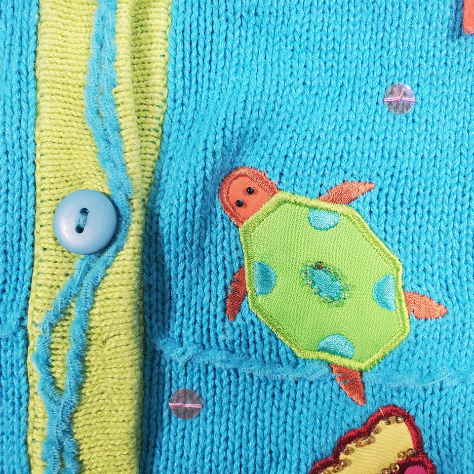 The Quaker Factory - Suéter Cárdigan Bordado Ocean Life - Talla L - Sirena Foto 4 de 4