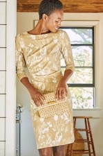 J. McLaughlin Sage Dress In Floral Cay Ruched Waist Beige Boho Style NWT Size M