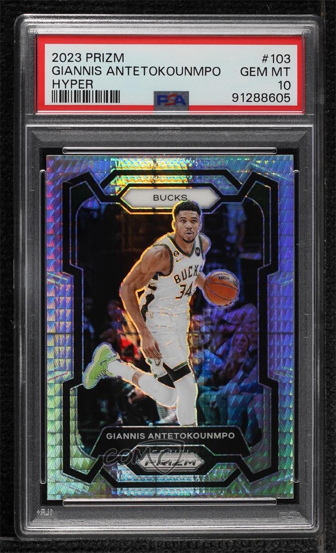 2023-24 Panini Prizm Hyper Prizm Giannis Antetokounmpo #103 PSA 10 GEM MT 14t3