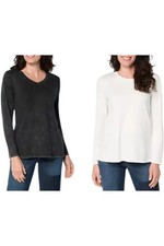 LOGO Principles by Lori Goldstein Women's 2pk Knit Tops Black/White