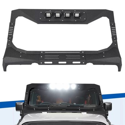 For Jeep Wrangler JK 07-18 Armor Windshield Frame Cover Visor Cowl w/ LED Lights