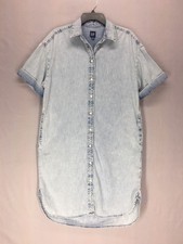 Gap Denim Shirt Dress Womens M TALL Button Up Short Knee Length Pockets Blue
