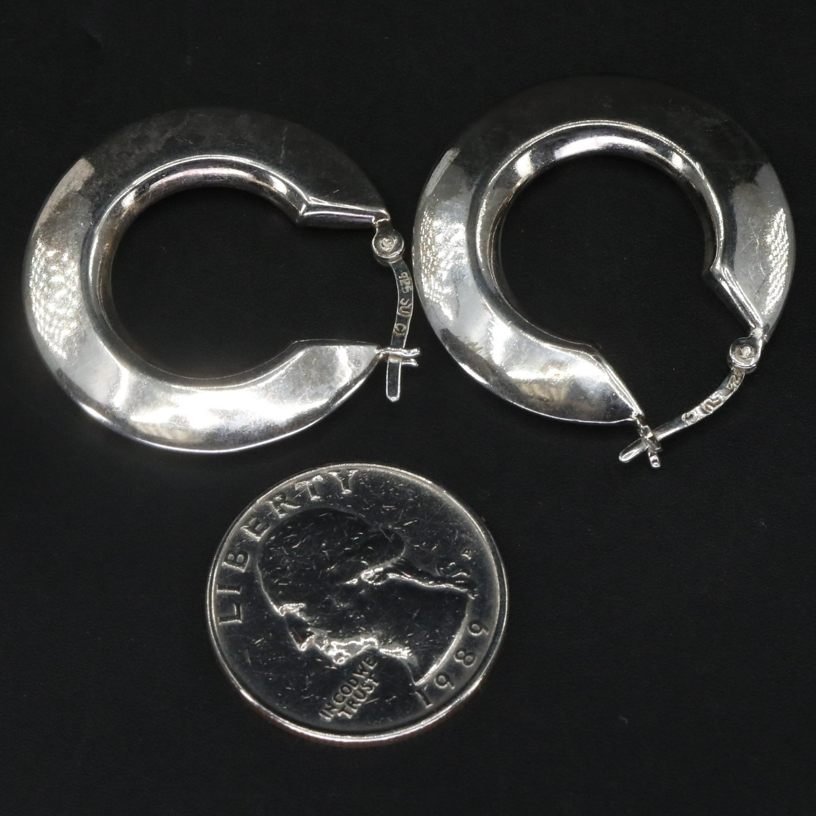 Sterling Silver - DESIGNER SU Solid Hoop Earrings… - image 4
