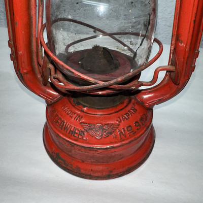 Vintage Winged Wheel No. 350 Red Oil Kerosene Lamp Lantern 7