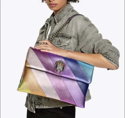 KURT GEIGER LONDON XXL Leather KENSINGTON Metallic Rainbow Stripe Shoulder Bag