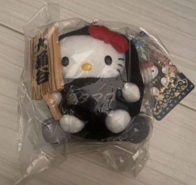 Sanrio Hello Kitty Plush Keychain Black Egg Design Black White Red 10cm