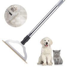 47" Adjustable Long Handle Carpet Rake, Pet Hair Remover, Metal Lint Brush