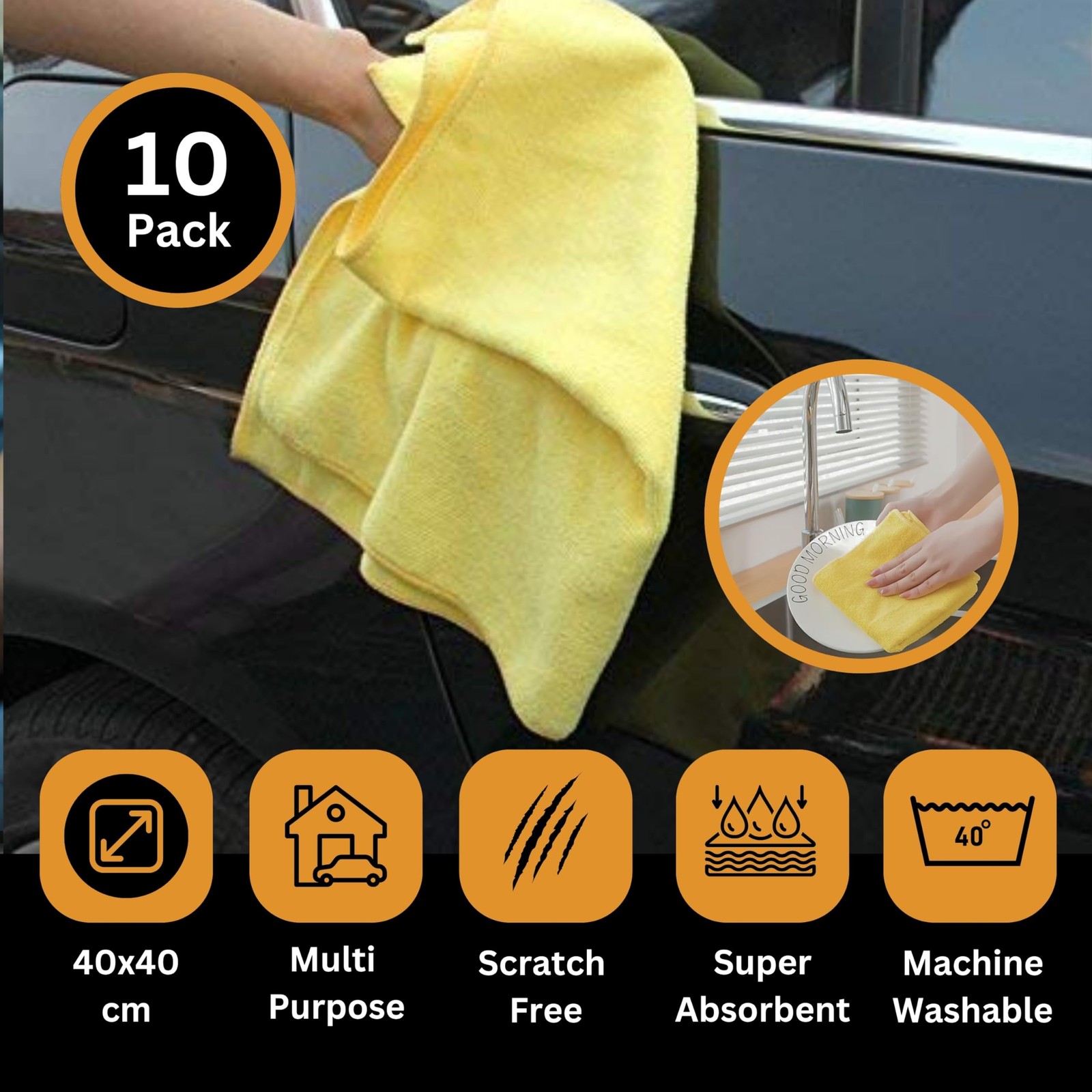 OFFERTA 10 Panni Microfibra Tek Automotive 40x40 - Giallo Alta Qualità - 4