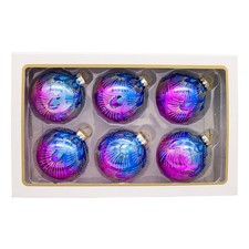 Kurt Adler 80MM Glass Purple  Blue Peacock Ball Ornaments, 6-Piece Box