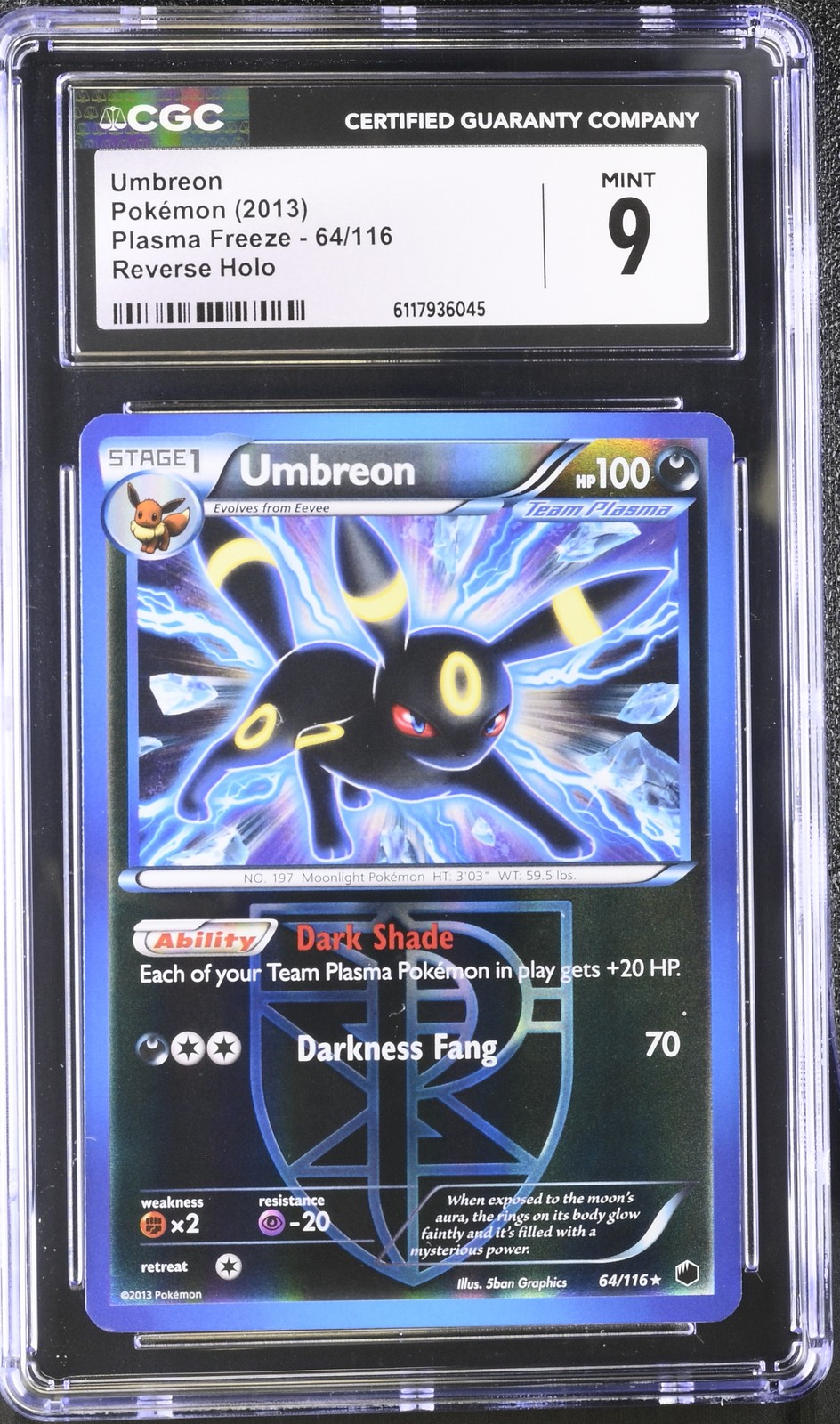 CGC 9 MINT Umbreon 2013 Plasma Freeze 64/116 Reverse Holo Pokemon Card