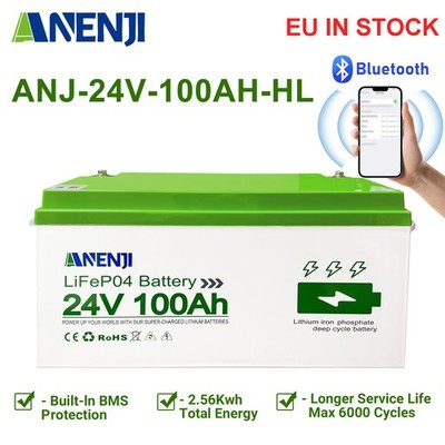 24V 100Ah Bluetooth LiFePO4 Battery Akku BMS Motorhome Camper Solar System