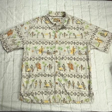 Kahala Hawaiian Shirt Mens XL Beige Kealakekua Bay Aloha Print Cotton Button Up