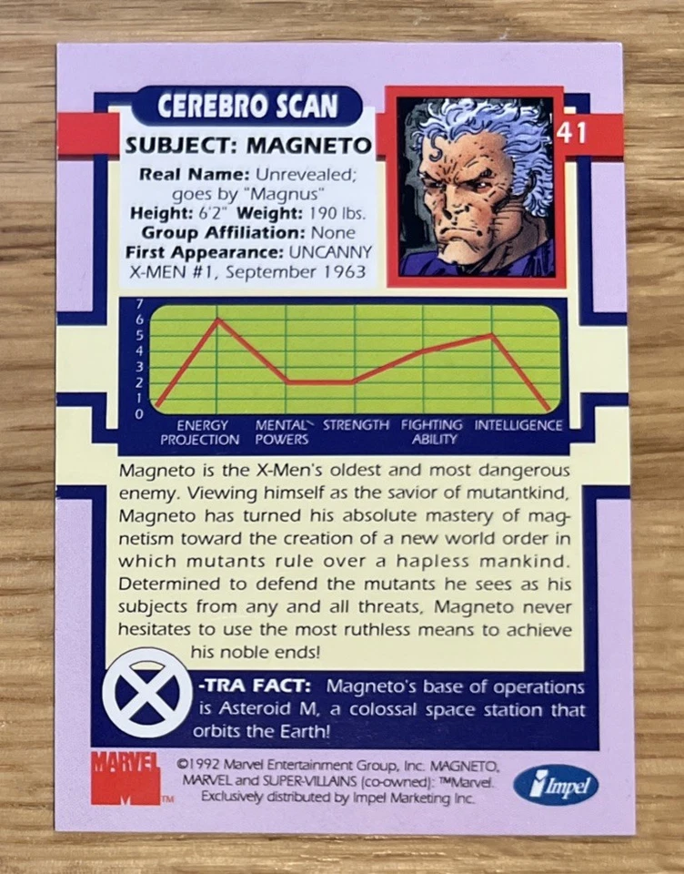 IMPEL MARVEL 1992 WOLVERINE MINT CARD! MAGNETO - SUPER VILLAINS #42 - Image 2 of 3