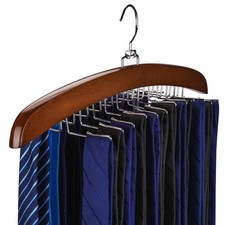 "Wooden Tie Rack Hanger with 24 Hooks, Rotating Organizer"