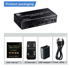 2x1 HDMI Switch Audio Extractor With R/L+Toslink Adapter Audio Switcher Selector