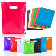 Playbees Small Glossy Colored Plastic Bags with Die-cut Handles Assorted Colo...