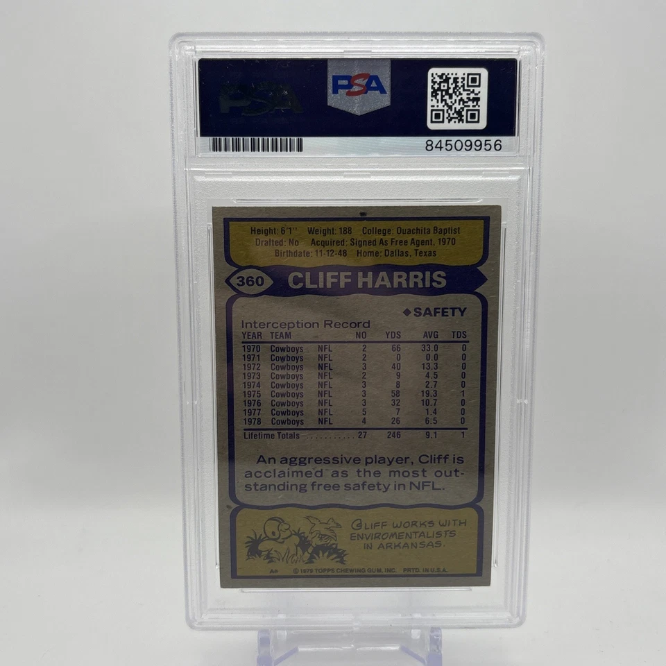 Cliff Harris 1979 Topps Cowboys HOF PSA/DNA Mint 9 Signed Auto Autographed Card - Image 2 of 2