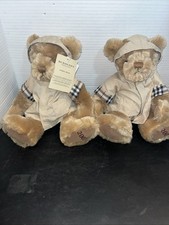 Lot Of 2 Burberry Fragrance Teddy Bear Plush 2007 Russ Nova Check Rain Coat 12